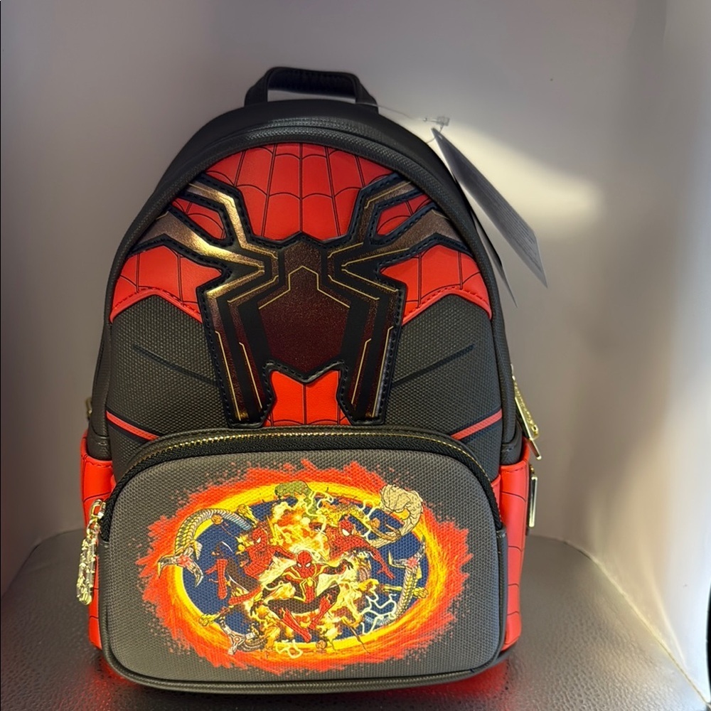 Disney Loungefly spider-Man Red and Black Backpack with Spider Emblem​